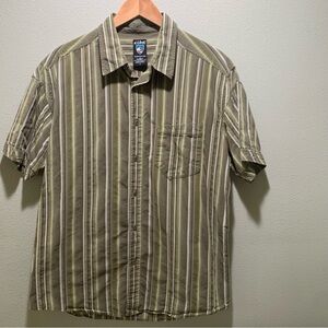 KUHL // Men’s Short Sleeve Striped button down shirt - green - suncel - Large
